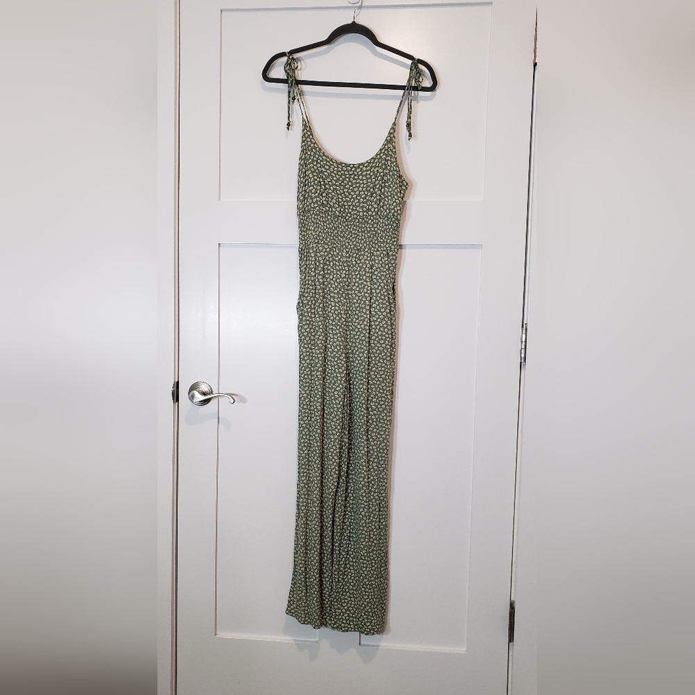 American Eagle Floral Ditzy Jumper Jumpsuit Green Yellow Viscose Size Small